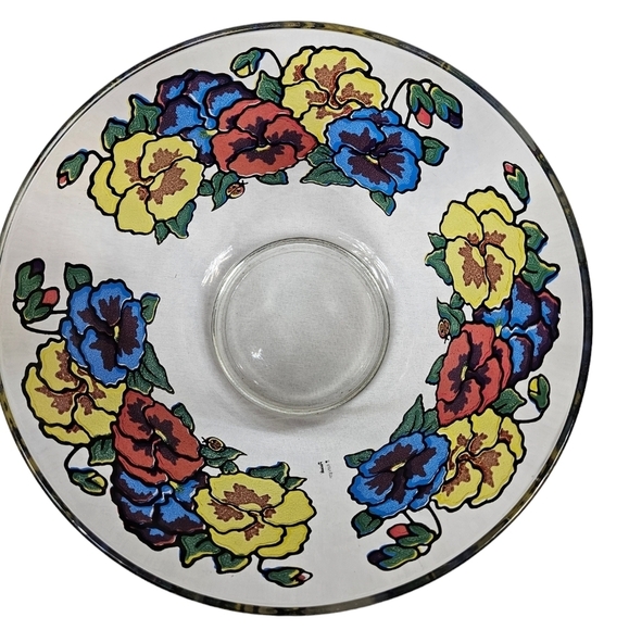 Vintage 60s 70s Pasinski Washington Stained Glass Pansy Serving Bowl Set of 3 - Picture 3 of 10